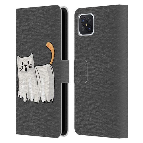 Beth Wilson Doodle Cats 2 Halloween Ghost Leather Book Wallet Case Cover For OPPO Reno4 Z 5G