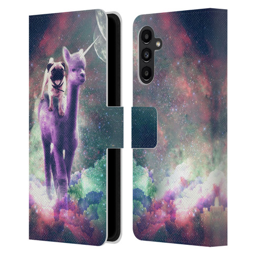 Random Galaxy Space Unicorn Ride Pug Riding Llama Leather Book Wallet Case Cover For Samsung Galaxy A13 5G (2021)