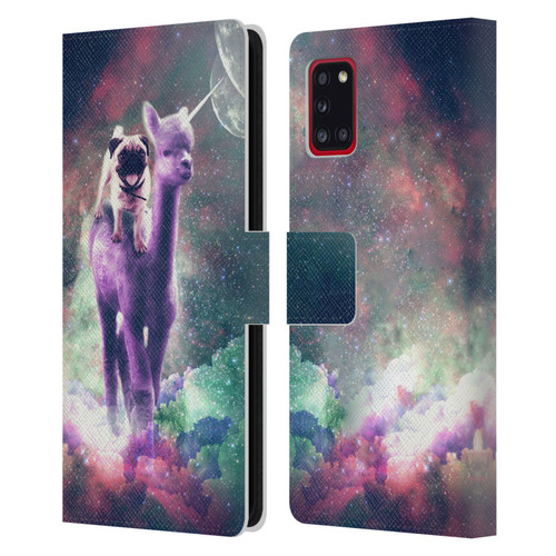 Random Galaxy Space Unicorn Ride Pug Riding Llama Leather Book Wallet Case Cover For Samsung Galaxy A31 (2020)