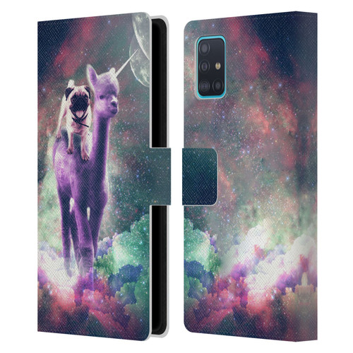 Random Galaxy Space Unicorn Ride Pug Riding Llama Leather Book Wallet Case Cover For Samsung Galaxy A51 (2019)