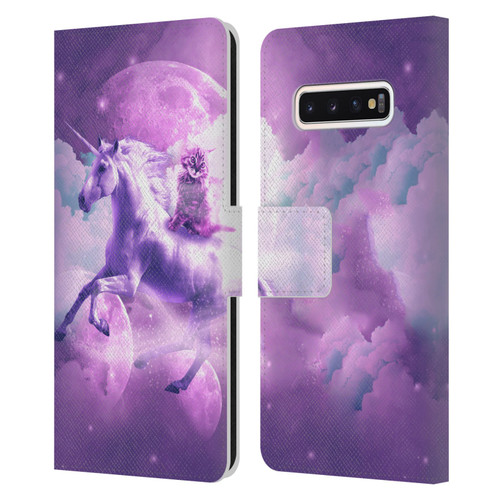 Random Galaxy Space Unicorn Ride Purple Galaxy Cat Leather Book Wallet Case Cover For Samsung Galaxy S10