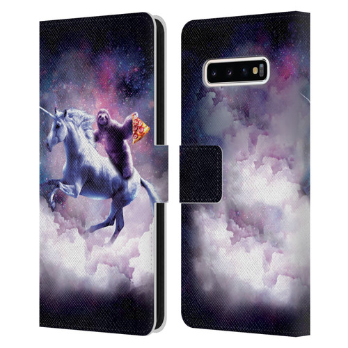 Random Galaxy Space Unicorn Ride Pizza Sloth Leather Book Wallet Case Cover For Samsung Galaxy S10+ / S10 Plus