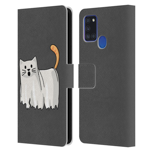 Beth Wilson Doodle Cats 2 Halloween Ghost Leather Book Wallet Case Cover For Samsung Galaxy A21s (2020)