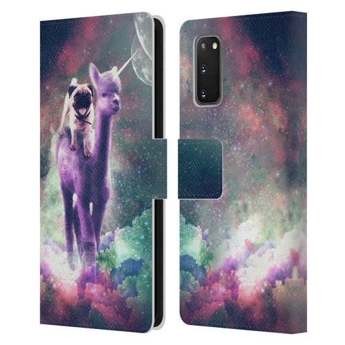Random Galaxy Space Unicorn Ride Pug Riding Llama Leather Book Wallet Case Cover For Samsung Galaxy S20 / S20 5G