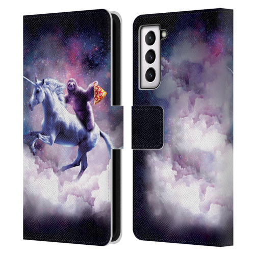 Random Galaxy Space Unicorn Ride Pizza Sloth Leather Book Wallet Case Cover For Samsung Galaxy S21 5G