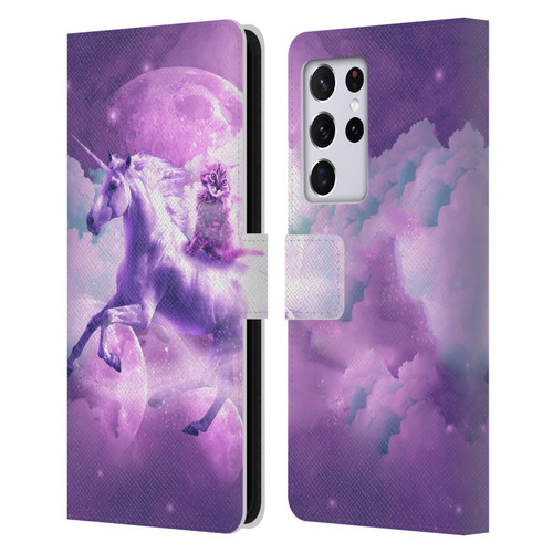 Random Galaxy Space Unicorn Ride Purple Galaxy Cat Leather Book Wallet Case Cover For Samsung Galaxy S21 Ultra 5G