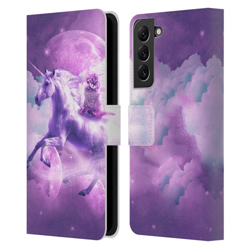Random Galaxy Space Unicorn Ride Purple Galaxy Cat Leather Book Wallet Case Cover For Samsung Galaxy S22+ 5G