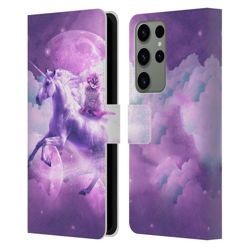 Random Galaxy Space Unicorn Ride Purple Galaxy Cat Leather Book Wallet Case Cover For Samsung Galaxy S23 Ultra 5G