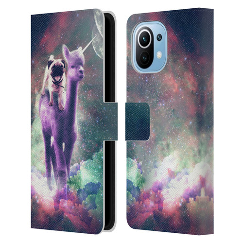 Random Galaxy Space Unicorn Ride Pug Riding Llama Leather Book Wallet Case Cover For Xiaomi Mi 11