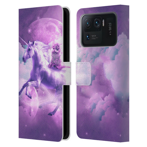 Random Galaxy Space Unicorn Ride Purple Galaxy Cat Leather Book Wallet Case Cover For Xiaomi Mi 11 Ultra