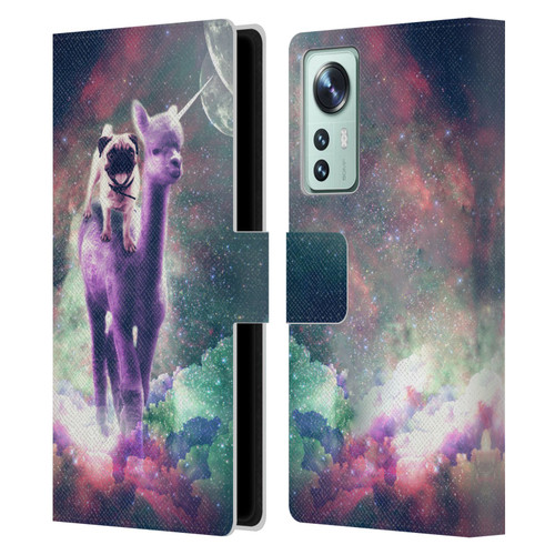 Random Galaxy Space Unicorn Ride Pug Riding Llama Leather Book Wallet Case Cover For Xiaomi 12