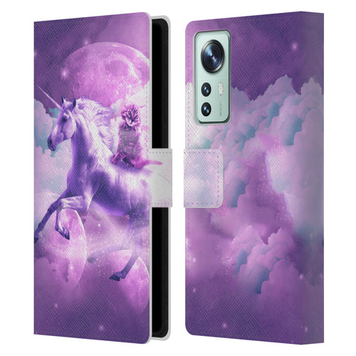 Random Galaxy Space Unicorn Ride Purple Galaxy Cat Leather Book Wallet Case Cover For Xiaomi 12