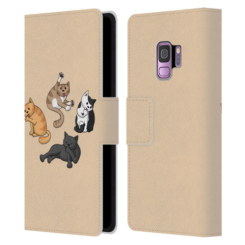 Beth Wilson Doodle Cats 2 Washing Time Leather Book Wallet Case Cover For Samsung Galaxy S9