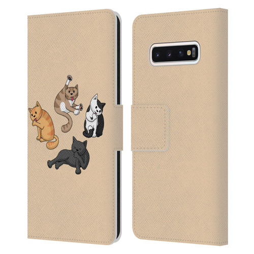 Beth Wilson Doodle Cats 2 Washing Time Leather Book Wallet Case Cover For Samsung Galaxy S10