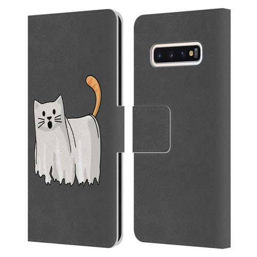 Beth Wilson Doodle Cats 2 Halloween Ghost Leather Book Wallet Case Cover For Samsung Galaxy S10