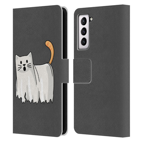 Beth Wilson Doodle Cats 2 Halloween Ghost Leather Book Wallet Case Cover For Samsung Galaxy S21 5G