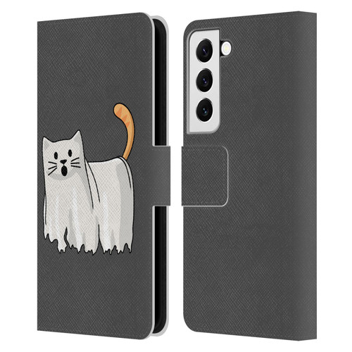 Beth Wilson Doodle Cats 2 Halloween Ghost Leather Book Wallet Case Cover For Samsung Galaxy S22 5G