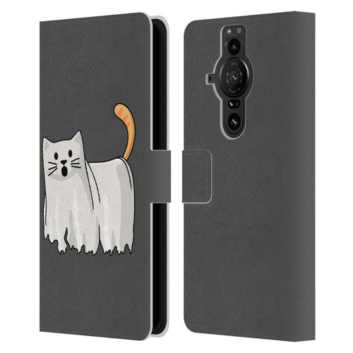 Beth Wilson Doodle Cats 2 Halloween Ghost Leather Book Wallet Case Cover For Sony Xperia Pro-I