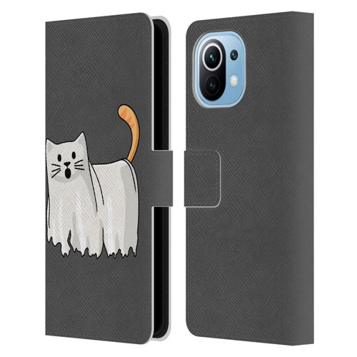 Beth Wilson Doodle Cats 2 Halloween Ghost Leather Book Wallet Case Cover For Xiaomi Mi 11