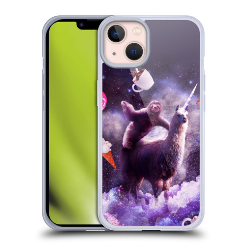 Random Galaxy Mixed Designs Sloth Riding Unicorn Soft Gel Case for Apple iPhone 13