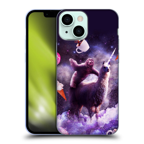 Random Galaxy Mixed Designs Sloth Riding Unicorn Soft Gel Case for Apple iPhone 13 Mini