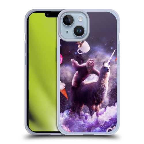 Random Galaxy Mixed Designs Sloth Riding Unicorn Soft Gel Case for Apple iPhone 14