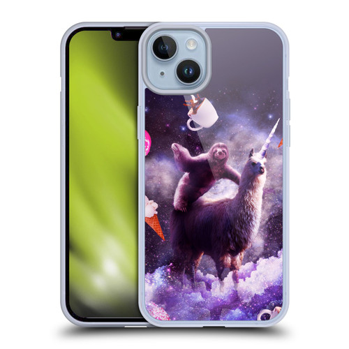 Random Galaxy Mixed Designs Sloth Riding Unicorn Soft Gel Case for Apple iPhone 14 Plus