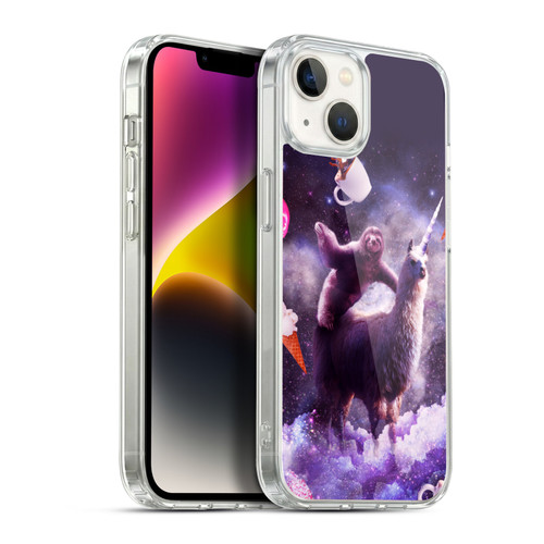 Random Galaxy Mixed Designs Sloth Riding Unicorn Soft Gel Case for Apple iPhone 14 Plus & MagSafe