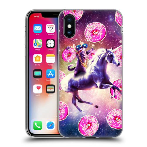 Random Galaxy Mixed Designs Thug Cat Riding Unicorn Soft Gel Case for Apple iPhone X / iPhone XS