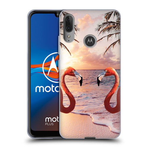 Random Galaxy Mixed Designs Flamingos & Palm Trees Soft Gel Case for Motorola Moto E6 Plus