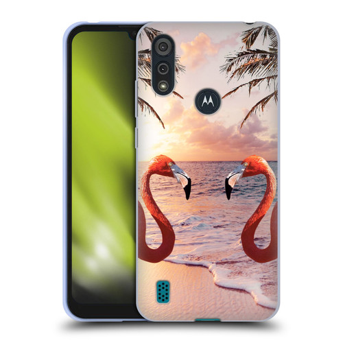 Random Galaxy Mixed Designs Flamingos & Palm Trees Soft Gel Case for Motorola Moto E6s (2020)