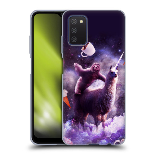 Random Galaxy Mixed Designs Sloth Riding Unicorn Soft Gel Case for Samsung Galaxy A03s (2021)