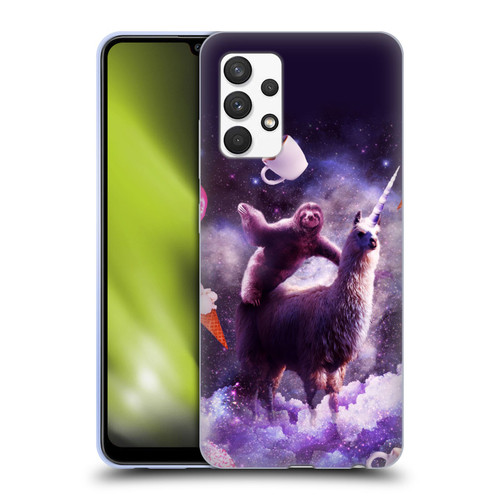 Random Galaxy Mixed Designs Sloth Riding Unicorn Soft Gel Case for Samsung Galaxy A32 (2021)