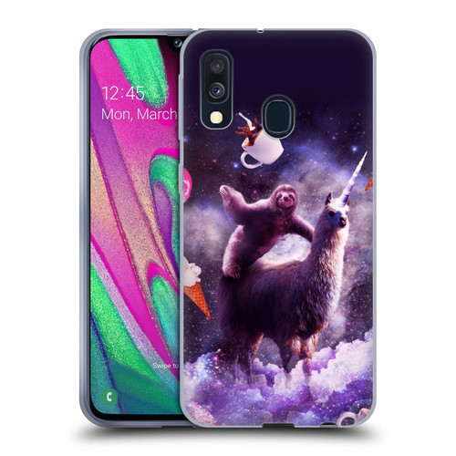 Random Galaxy Mixed Designs Sloth Riding Unicorn Soft Gel Case for Samsung Galaxy A40 (2019)