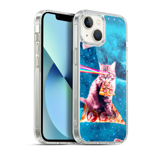Random Galaxy Space Cat Lazer Eye & Pizza Soft Gel Case for Apple iPhone 13
