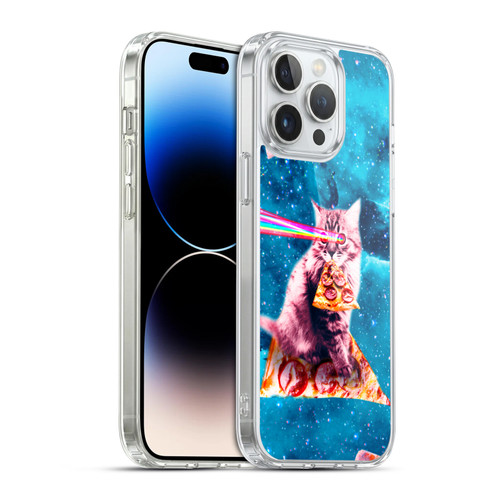 Random Galaxy Space Cat Lazer Eye & Pizza Soft Gel Case for Apple iPhone 14 Pro Max & MagSafe