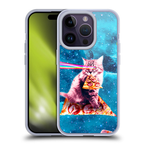 Random Galaxy Space Cat Lazer Eye & Pizza Soft Gel Case for Apple iPhone 14 Pro