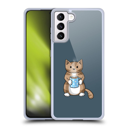 Beth Wilson Doodlecats Coffee Drinking Soft Gel Case for Samsung Galaxy S21+ 5G