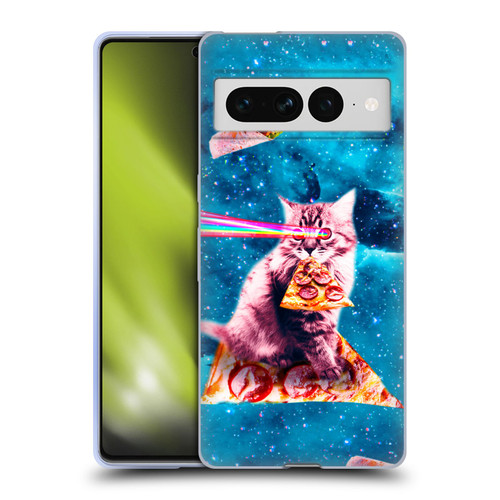 Random Galaxy Space Cat Lazer Eye & Pizza Soft Gel Case for Google Pixel 7 Pro