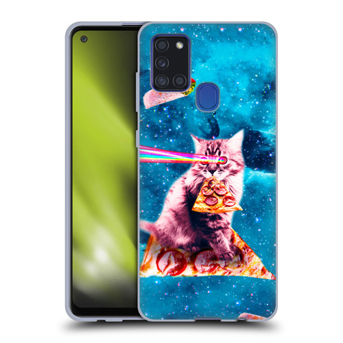 Random Galaxy Space Cat Lazer Eye & Pizza Soft Gel Case for Samsung Galaxy A21s (2020)