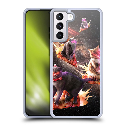 Random Galaxy Space Cat Fire Pizza Soft Gel Case for Samsung Galaxy S21+ 5G