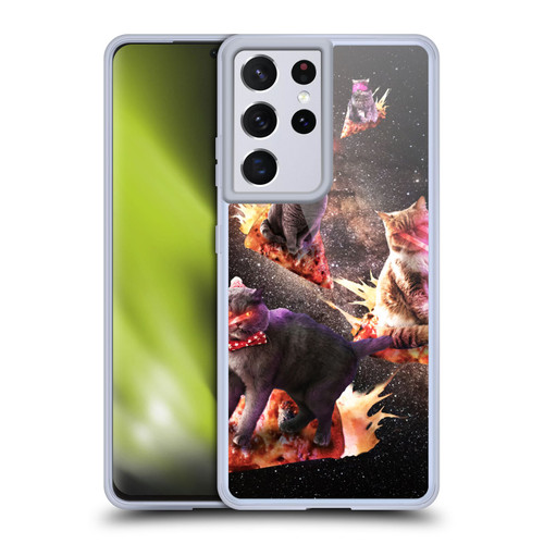 Random Galaxy Space Cat Fire Pizza Soft Gel Case for Samsung Galaxy S21 Ultra 5G