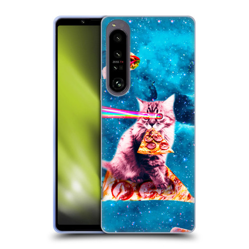 Random Galaxy Space Cat Lazer Eye & Pizza Soft Gel Case for Sony Xperia 1 IV