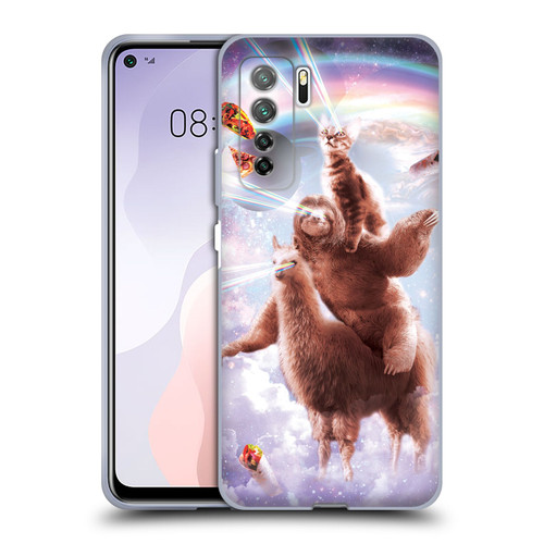 Random Galaxy Space Llama Sloth & Cat Lazer Eyes Soft Gel Case for Huawei Nova 7 SE/P40 Lite 5G