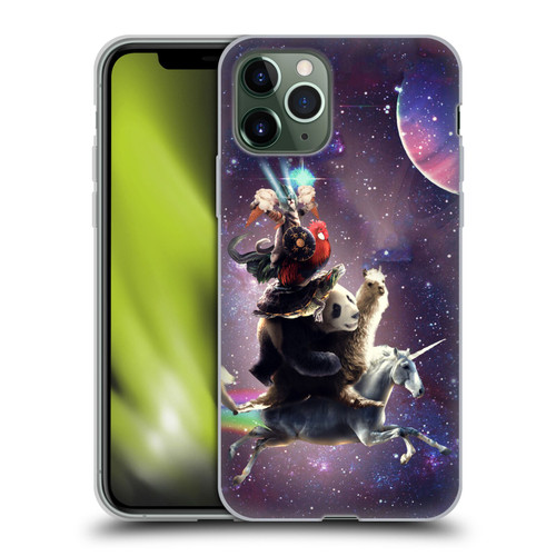Random Galaxy Space Llama Unicorn Space Ride Soft Gel Case for Apple iPhone 11 Pro