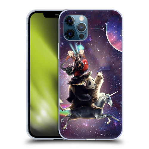 Random Galaxy Space Llama Unicorn Space Ride Soft Gel Case for Apple iPhone 12 / iPhone 12 Pro