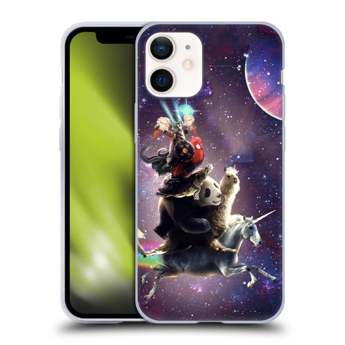 Random Galaxy Space Llama Unicorn Space Ride Soft Gel Case for Apple iPhone 12 Mini