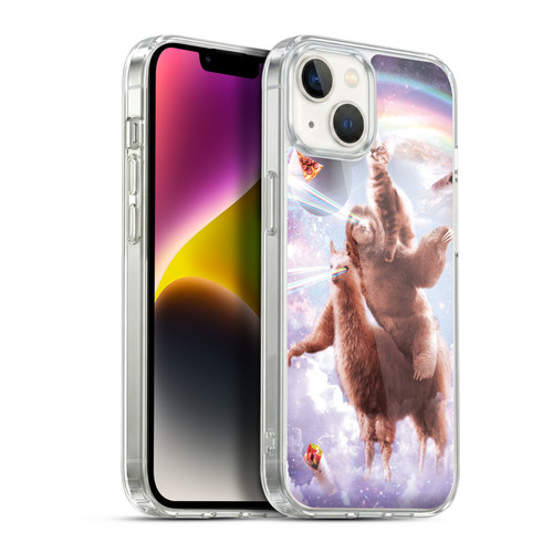 Random Galaxy Space Llama Sloth & Cat Lazer Eyes Soft Gel Case for Apple iPhone 14 Plus & MagSafe