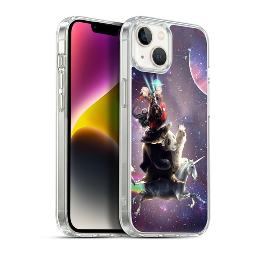 Random Galaxy Space Llama Unicorn Space Ride Soft Gel Case for Apple iPhone 14 Plus & MagSafe