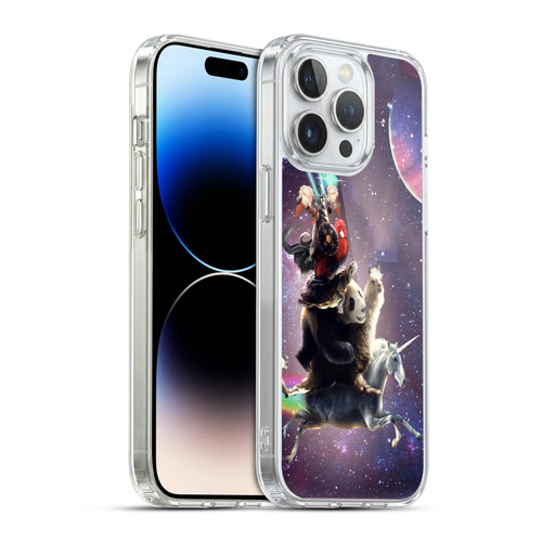 Random Galaxy Space Llama Unicorn Space Ride Soft Gel Case for Apple iPhone 14 Pro Max & MagSafe